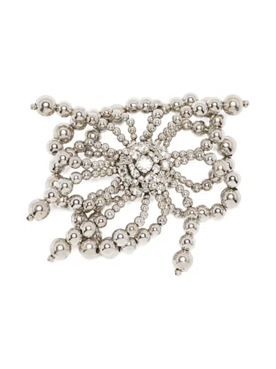 N°21 Beaded Crystal Brooch In Metallic