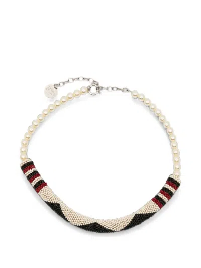 N°21 Beaded Faux-pearl Necklace In Silver