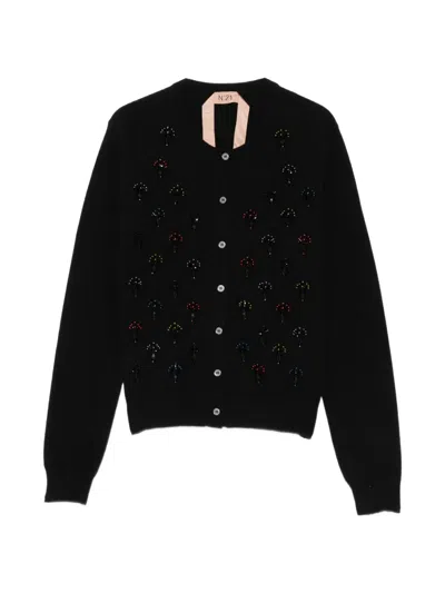 N°21 Bead-embellished Cardigan In Black