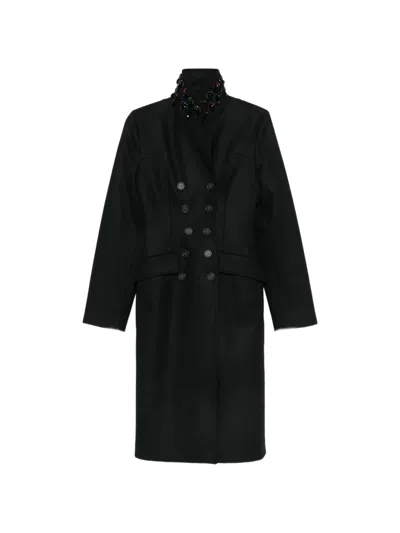 N°21 Bead-embellished Double-breasted Coat In Black