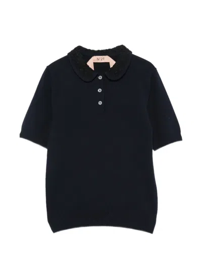 N°21 Bead-embellished Polo Shirt In Blue