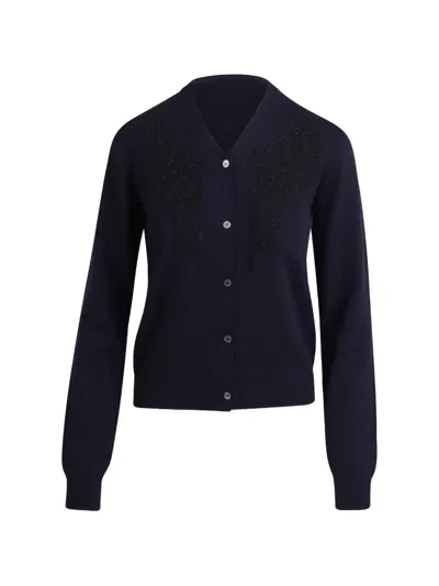 N°21 Bead-embellished V-neck Cardigan In Blue