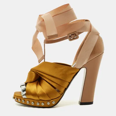 N°21 N21 Beige Patent Leather And Satin Peep Toe Ankle Strap Sandals In Nude