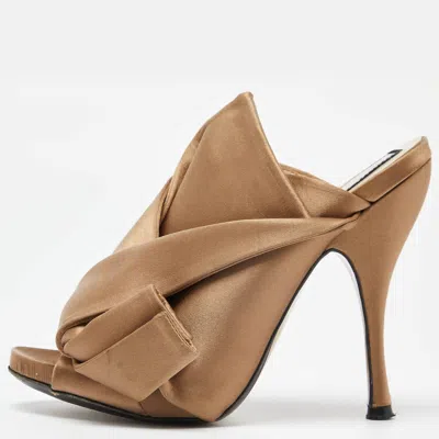 N°21 Beige Satin Raso Knot Mule Sandals Size In Brown