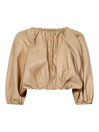 N°21 Beige Taffeta Crop Top In Sand