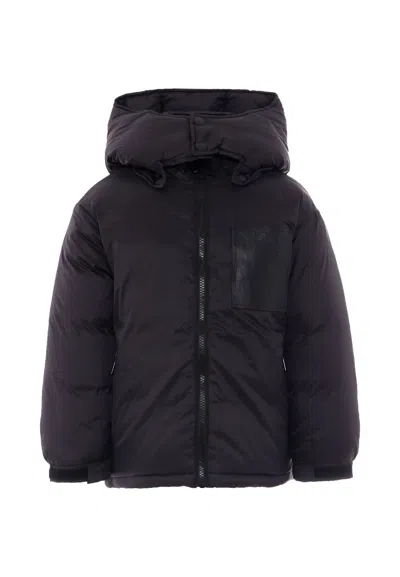 N°21 Kids' Black Down Jacket For Boy With Logo In Purple