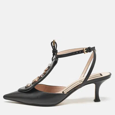 N°21 N21 Black Leather Logo Pointed Toe Ankle Strap Pumps