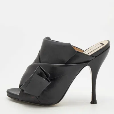 N°21 Black Leather Ronny Pleated Open Toe Mules