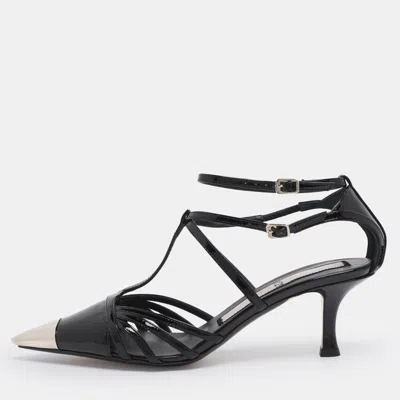 Pre-owned N°21 Nº21 Black Patent Leather Ankle Strap Pumps Size 37.5