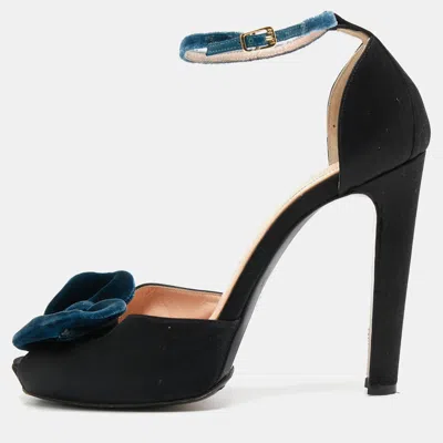 N°21 N21 Black Satin Bow Peep Toe Ankle Strap Sandals