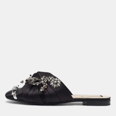 N°21 Black Satin Crystal Embellished Flat Mules