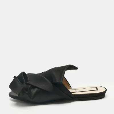 N°21 Black Satin Knot Flat Mules