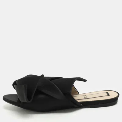 Pre-owned N°21 Black Satin Knot Flat Mules Size 38