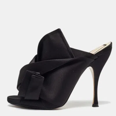 N°21 N21 Black Satin Raso Knot Open Toe Mules