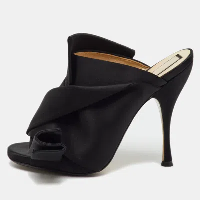 N°21 N21 Black Satin Raso Knot Peep Toe Mules