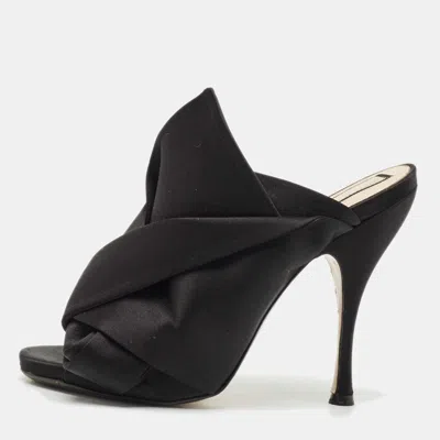 Pre-owned N°21 Nº21 Black Satin Raso Knot Peep Toe Mules Size 38.5