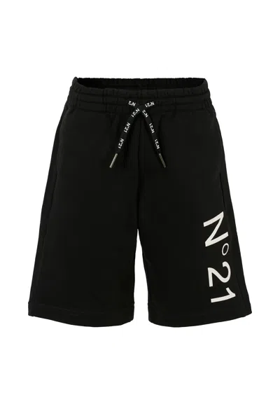 N°21 Kids' Black Shorts For Boy With Logo