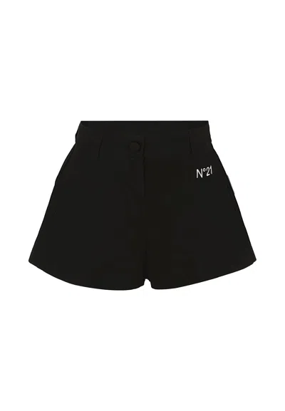 N°21 Kids' Black Shorts For Girl With Logo
