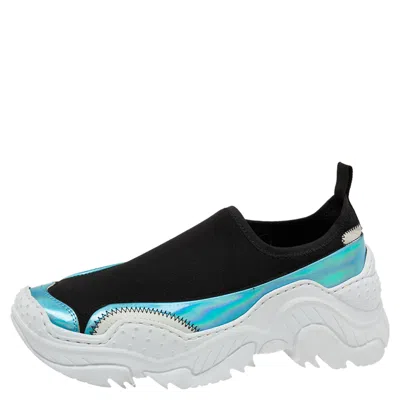 Pre-owned N°21 Nº21 Black Stretch Fabric And Iridescent Synthetic Leather Slip-on Sneakers Size 42