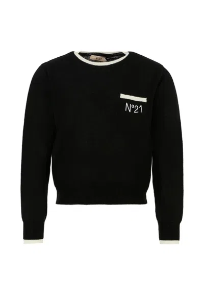 N°21 Kids' Black Sweater For Girl With Logo