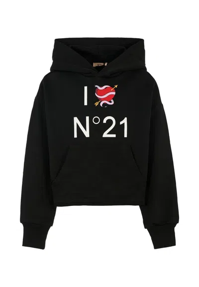 N°21 BLACK SWEATSHIRT FOR GIRL WITH HEART AND LOGO