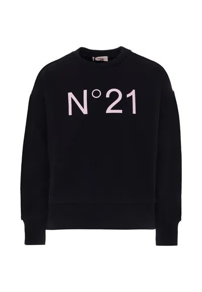 N°21 Kids' Black Sweatshirt For Girl With Logo