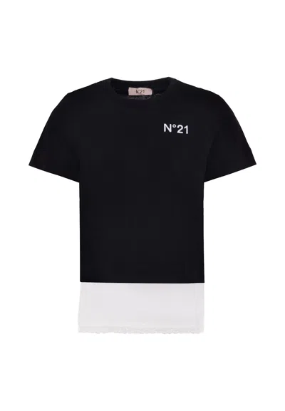N°21 Kids' Black T-shir For Girl With Logo