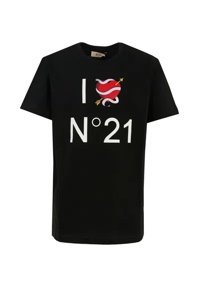 N°21 Kids' Black T-shirt For Girl With Heart