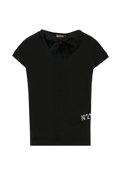 N°21 Kids' Black T-shirt For Girl With Logo