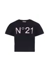 N°21 Black T-shirt For Girl With Logo In Black