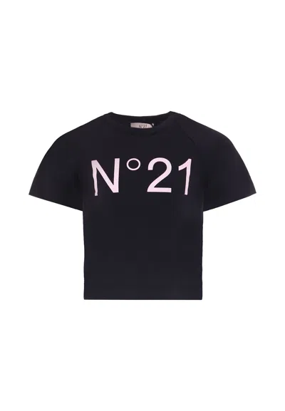 N°21 Kids' Black T-shirt For Girl With Logo