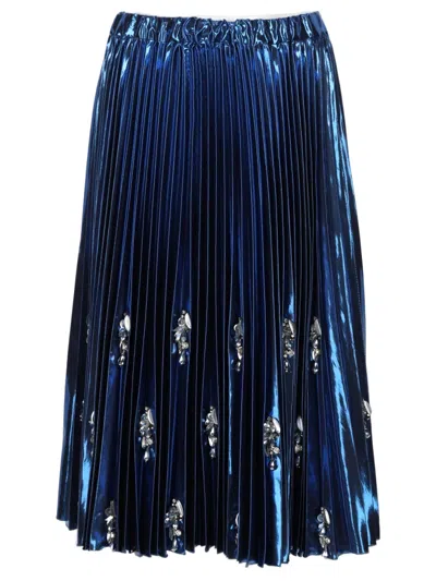 N°21 Blue Metallic Pleated Midi Skirt