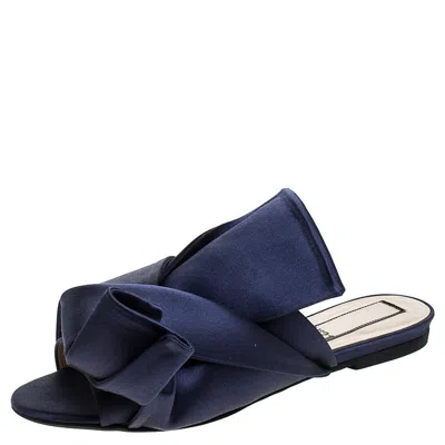 N°21 N21 Blue Satin Knot Flat Mules