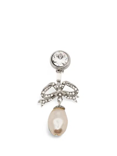 N°21 Bow-detail Faux-pearl Earrings In Metallic