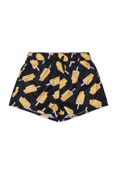 N°21 Kids' Boxer Swimsuit With Popsicle Print In Black