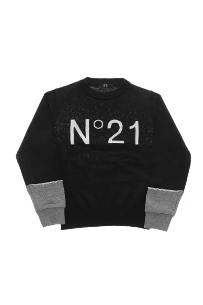 N°21 Boys Black Logo Jumpers