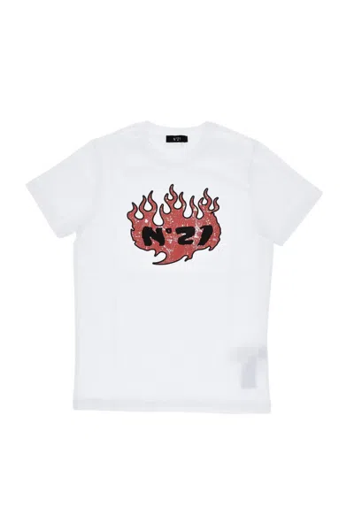 N°21 Boys White Graphic T-shirt