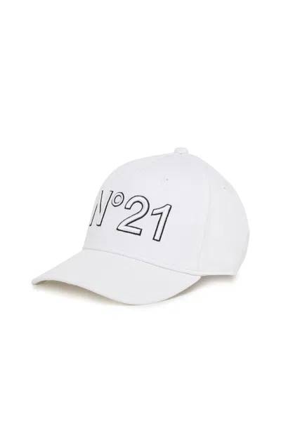 N°21 Kids' Branded Gabardine Baseball Cap In White