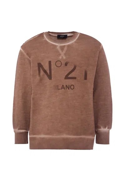 N°21 Kids' Brown Sweatshirt For Boy With Logo