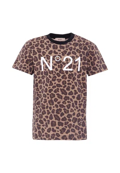 N°21 Kids' Brown T-shirt For Girl With Print