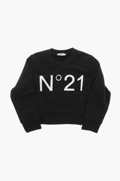 N°21 Brushed Cotton Crew Neck Sweatshirt With Printed Logo In Black