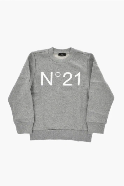 N°21 Brushed Cotton Crewneck Sweatshirt With Printed Logo In Green