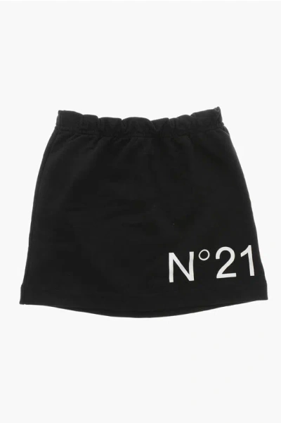 N°21 Brushed Cotton Skirt With Printed Logo In Black
