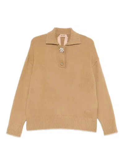 N°21 Brushed-effect Jumper In Neutral