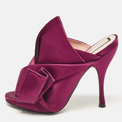 N°21 Nº21 Burgundy Satin Raso Knot Peep Toe Mules In Multi