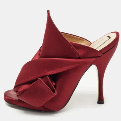 Pre-owned N°21 Burgundy Satin Raso Knot Peep Toe Mules Size 37