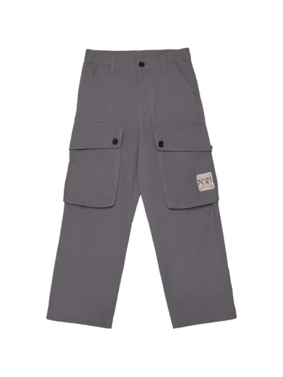 N°21 Kids' Button Cargo Trousers In Gray