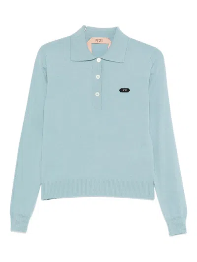 N°21 Button-fastening Polo Top In Blue