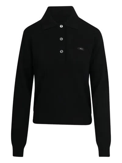 N°21 Buttoned Long-sleevepolo Top In Black