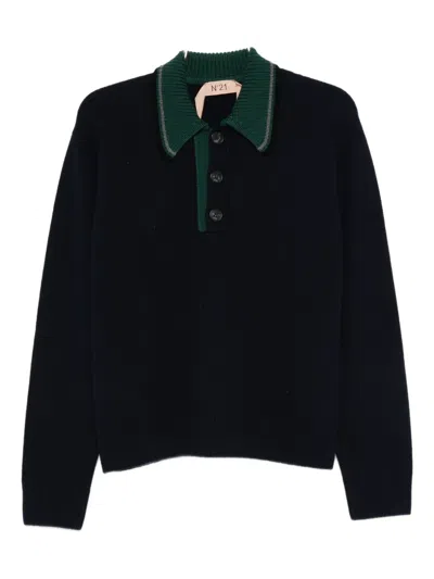 N°21 Buttoned Polo Top In Blue